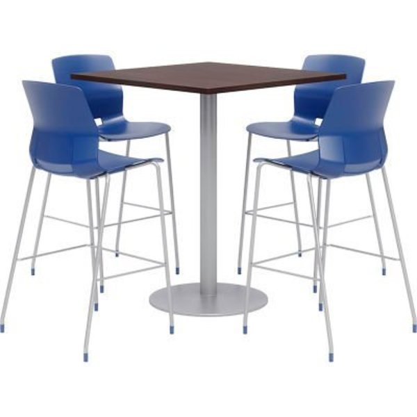 Kfi KFI 36" Square Bistro Table & 4 Barstool Set, Espresso Table With Navy Stools OLTFL36SQ-B1922-SL-41-7933K-4-OL2700BR-